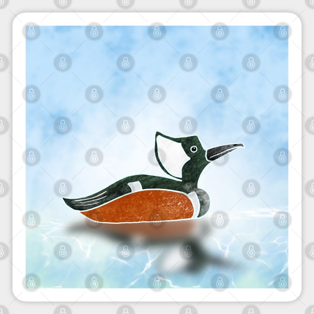 Hooded Merganser duck on water with reflection. Sticker by DragonpupLees